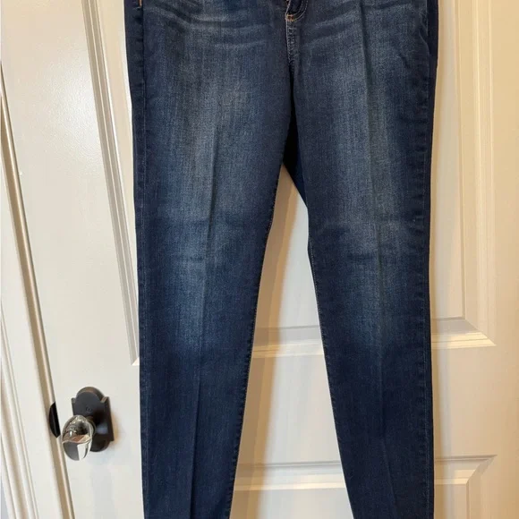 Chico's Dark Blue Skinny Ankle Jeans with Tan Stitching - Picture 2 of 6